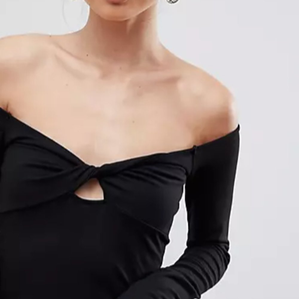 ASOS DESIGN Twist Front Bardot Top With Long Sleeves  Size 4